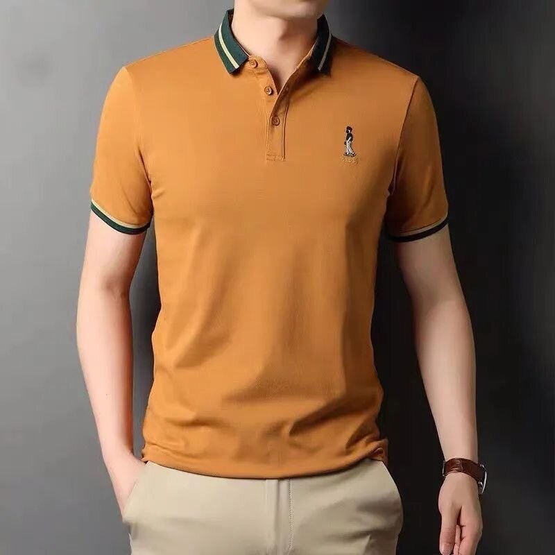 Camisa polo bordada de alta qualidade masculina, blusa casual, manga curta, alta qualidade, verão, nova