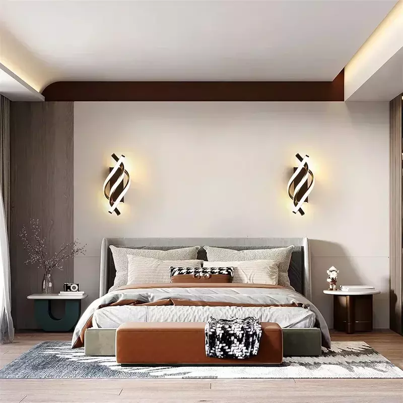 현대적인 LED 벽 조명, 곡선 디자인 나선형 벽 램프, 거실 침실 침대 옆 통로 홈 장식, 실내 스콘스 조명