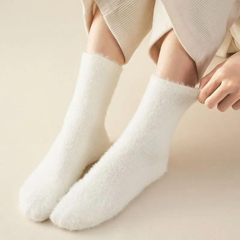 Зимние теплые мягкие пушистые носки, женские бархатные плотные теплые носки из меха норки, плюшевые женские домашние тапочки для сна