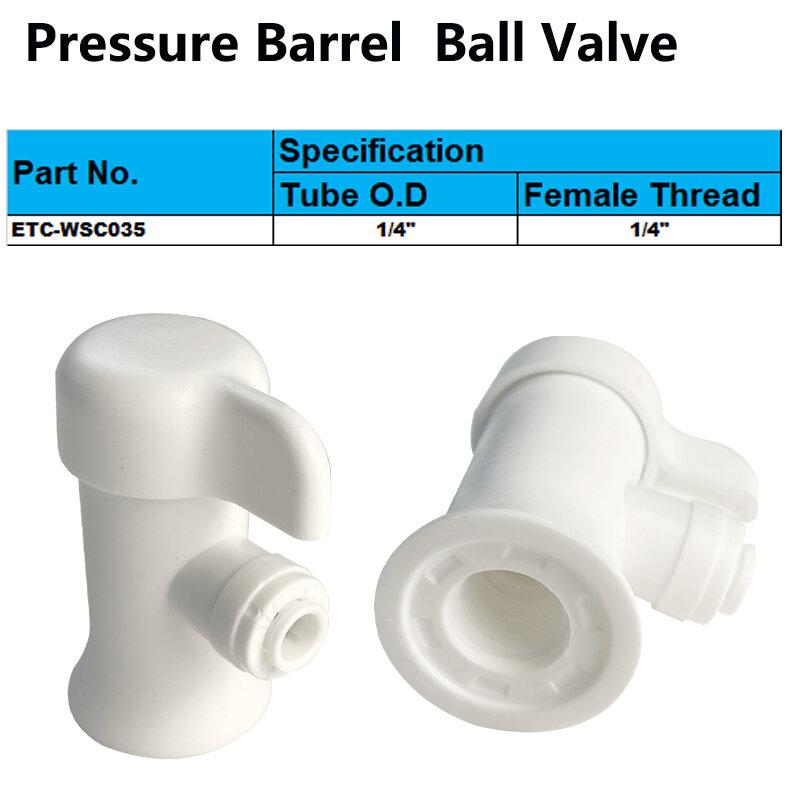 Water Tank Ball Valve For RO Reverse Osmosis Filter System 1/4 Inch Tube O.D 1/4 Female Thread Push To Connect