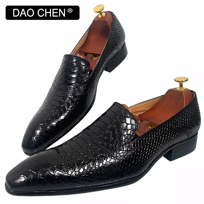 Туфли мужские классические кожаные, Роскошные, со змеиным принтом, без застежки, повседневная обувь для офиса и свадьбы