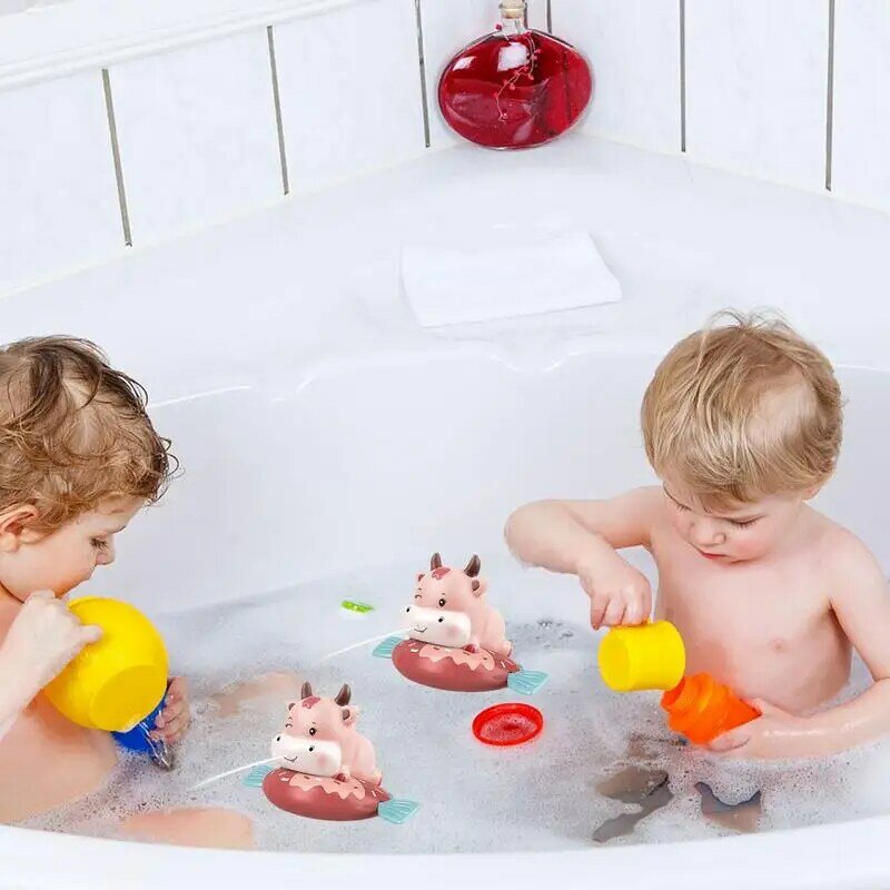 Animal Bath Toys Toddler Splashing Bath Tub Wind-up Cute Cow Toy Water Bath Toys Bathroom Water Play Pool Toys For Toddler Boys