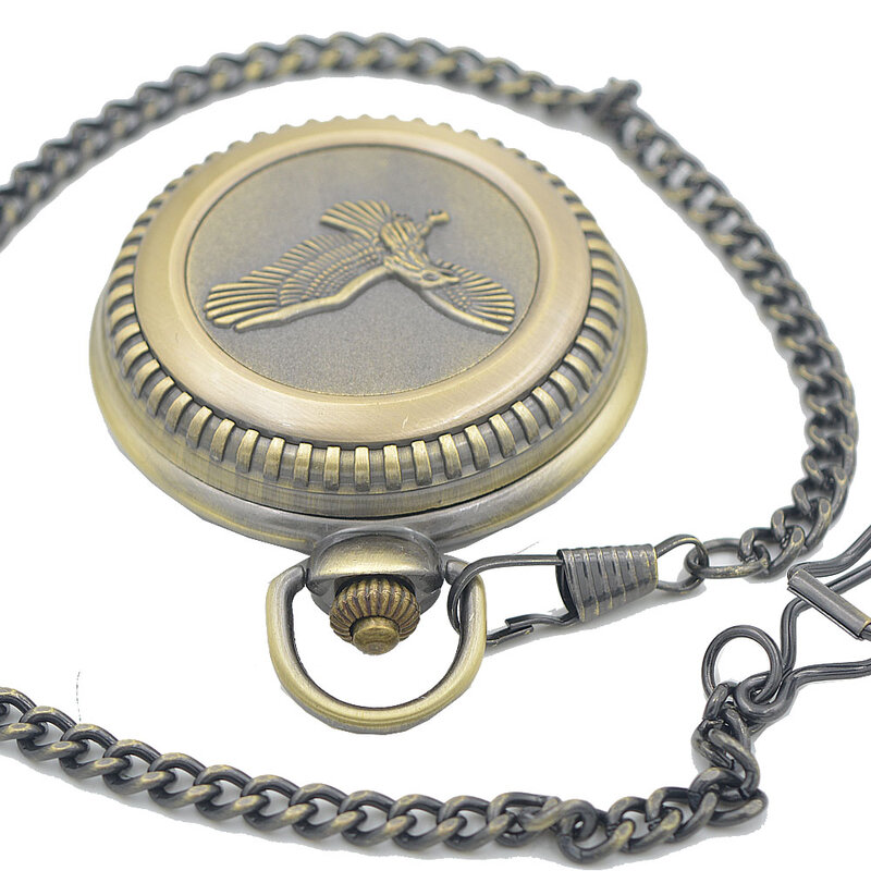 Casing elang nada perunggu mewah jam saku pergerakan kuarsa mode rantai FOB perhiasan hadiah jam Steampunk untuk pria wanita