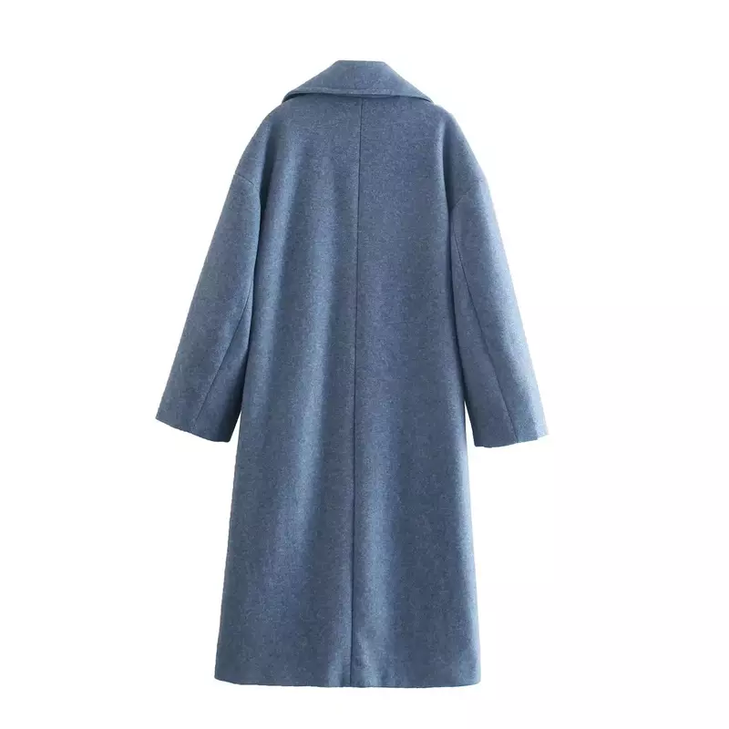 Женское однотонное длинное шерстяное пальто, двубортное свободное теплое пальто из шерсти с длинным рукавом и V-образным вырезом