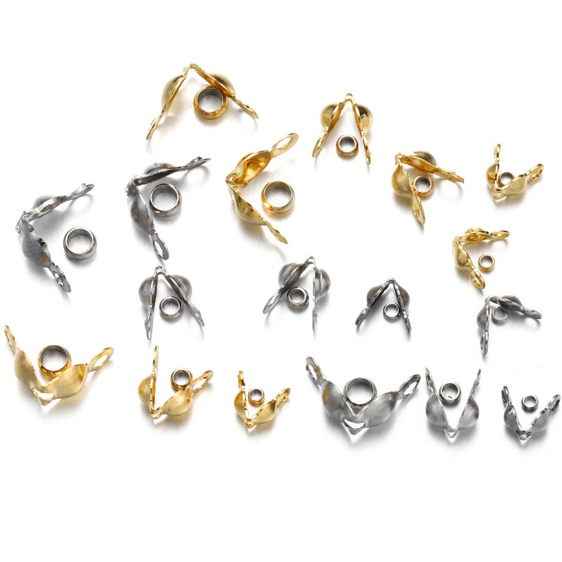 50 Buah/Lot Manik-manik Ujung Kerut Jepit Konektor Berlapis Emas Baja Tahan Karat untuk Rantai Kalung Gelang DIY Persediaan Pembuatan Perhiasan