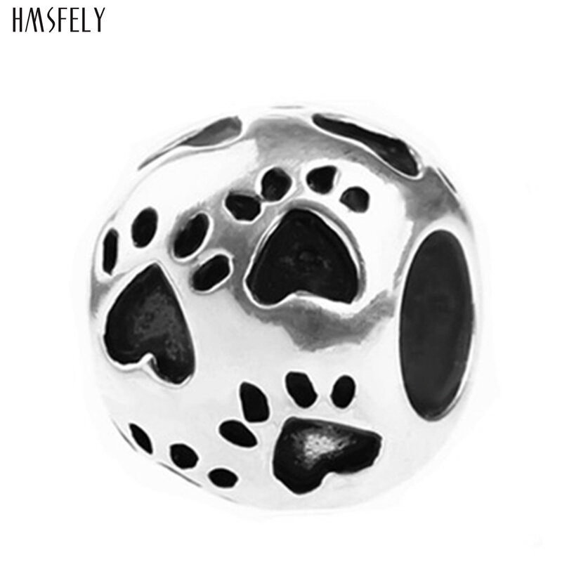 HMSFELY – perles rondes en acier inoxydable 316l, breloque européenne, empreinte de chien, pour bricolage, Bracelet, accessoires de fabrication de bijoux
