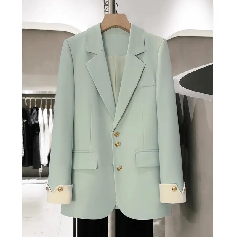 Blazer feminino de peito único, blazer fino, casacos de manga comprida, jaquetas elegantes, tops casuais, casacos de primavera e outono, 2022