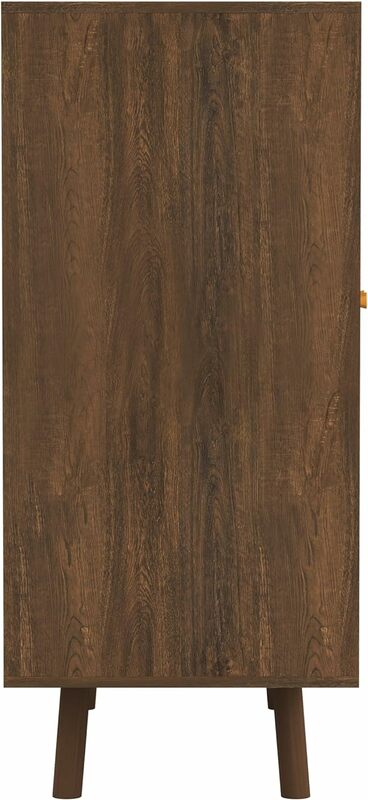 Paneles de ratán bohemios de mediados de siglo, armario de Bar de almacenamiento con acabado de nogal, madera de pino maciza tejida a mano, 32,68 "L x 15,75" 35,83 W x "H