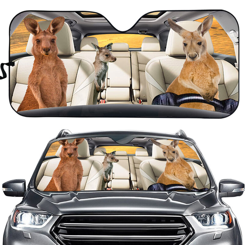 Funny Deer e Kangaroo Auto Sun Shade para carro, pára-brisa dianteiro, tampa da janela, Sun Visor Interior, Anime Drive Brand, Designer Sunshades
