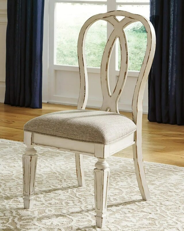 كرسي طعام خلفي بشريط ، تصميم مميز من آشلي ريالين ، البلد الفرنسي ، أبيض ممزق ، عددان