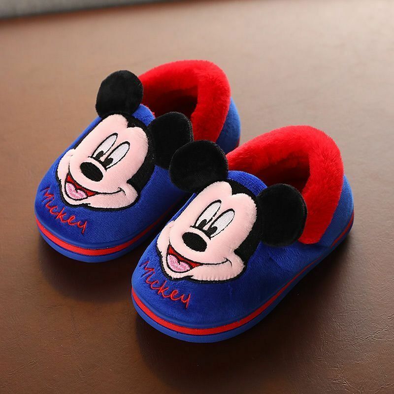 Pantofole per bambini Disney inverno Cartoon ragazzi ragazze Mickey Minnie scarpe da casa per interni antiscivolo bambini bambino cotone taglia 15-21cm
