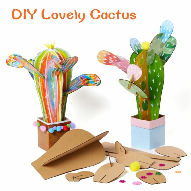 Cactus Art Pintura Brinquedos, Papel Educativo, 3D Puzzle Card, Handmade, DIY Artes e Ofícios, Jardim de Infância Brinquedos