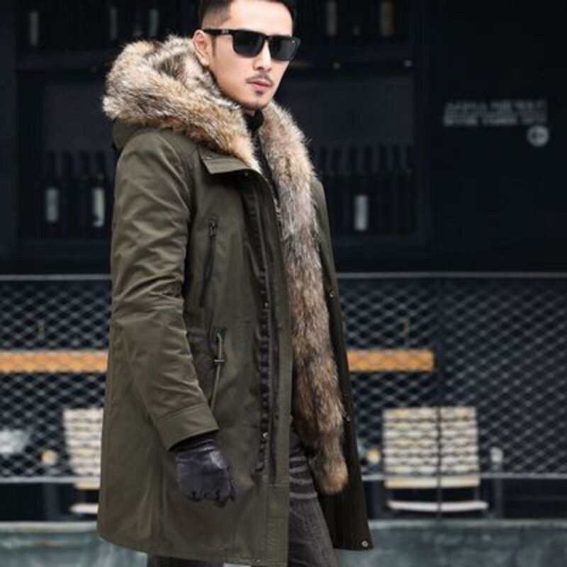 Fodera per capelli lupo giacca in pelle da uomo invernale pelliccia uno scaldino cappotto genuino fodera reale giacche da uomo cappotti