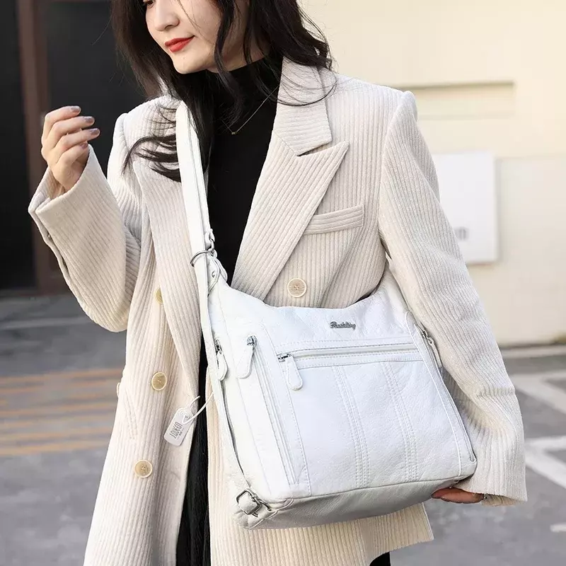 New Women's Shoulder Bag PU Solid Women's Bag Released in 2024 High Quality Casual Sewing Thread High Quality Zipper Handbag