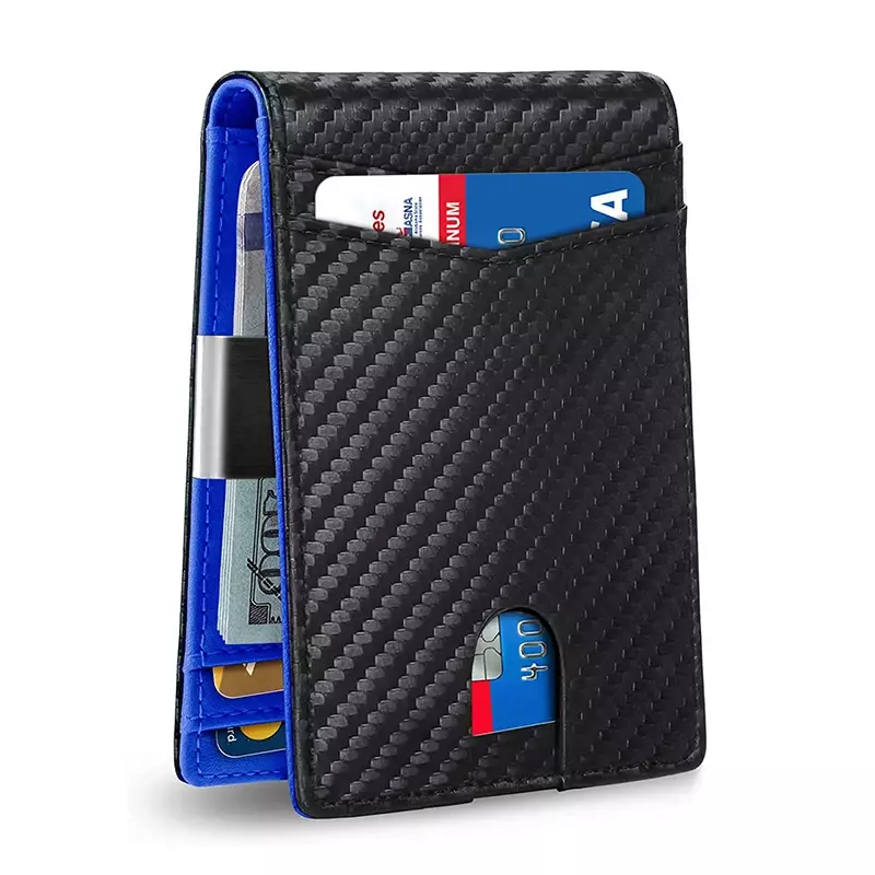 Dompet pendek Kulit Rfid pria, krfid minimalis warna hitam, tempat kartu ramping serat karbon, hadiah Hari Ayah