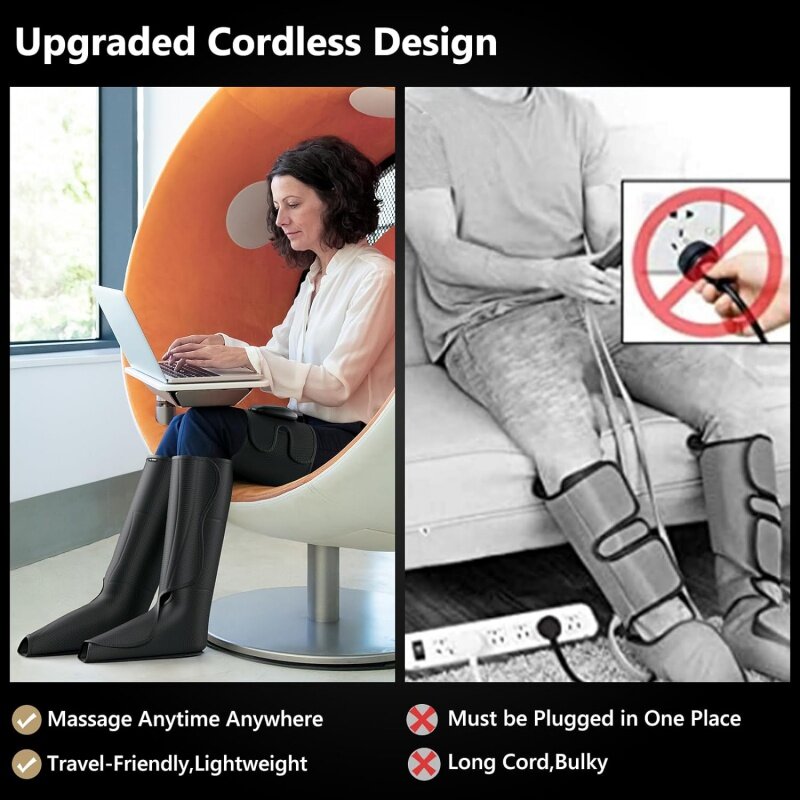 FIT KING Cordless Full Leg Massager Compression Boots, massaggiatore ricaricabile per piedi e polpacci per viaggi, circolazione sanguigna e F