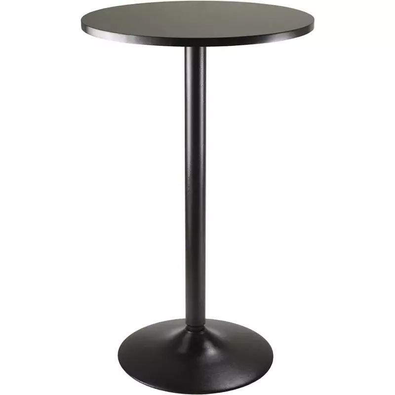 Meja Bar atasan MDF hitam bulat dengan kaki hitam & dasar-atas 23.7 ", tinggi 39.76", 1 Pak