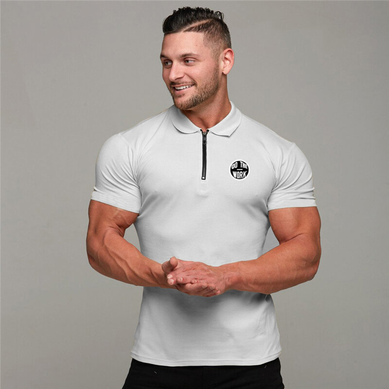 England stil Mode Baumwolle Fitness Polo T-Shirt Männer Polo Hemd Zip Polo Tees Marke Kurzarm Gym Bodybuilding Kleidung