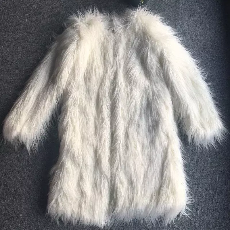 Eleganckie futrzane płaszcze z klapą ze sztucznego futra z długim płaszczem damskie modne zimowe ciepłe pluszowe trencze
