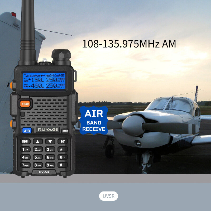 Ruyage เครื่องรับส่งวิทยุ UV-5R, วิทยุเต็มย่านความถี่แบบพกพา AM FM สองทางวิทยุคัดลอก Freq Scrambler ชุดไร้สาย NOAA HAM
