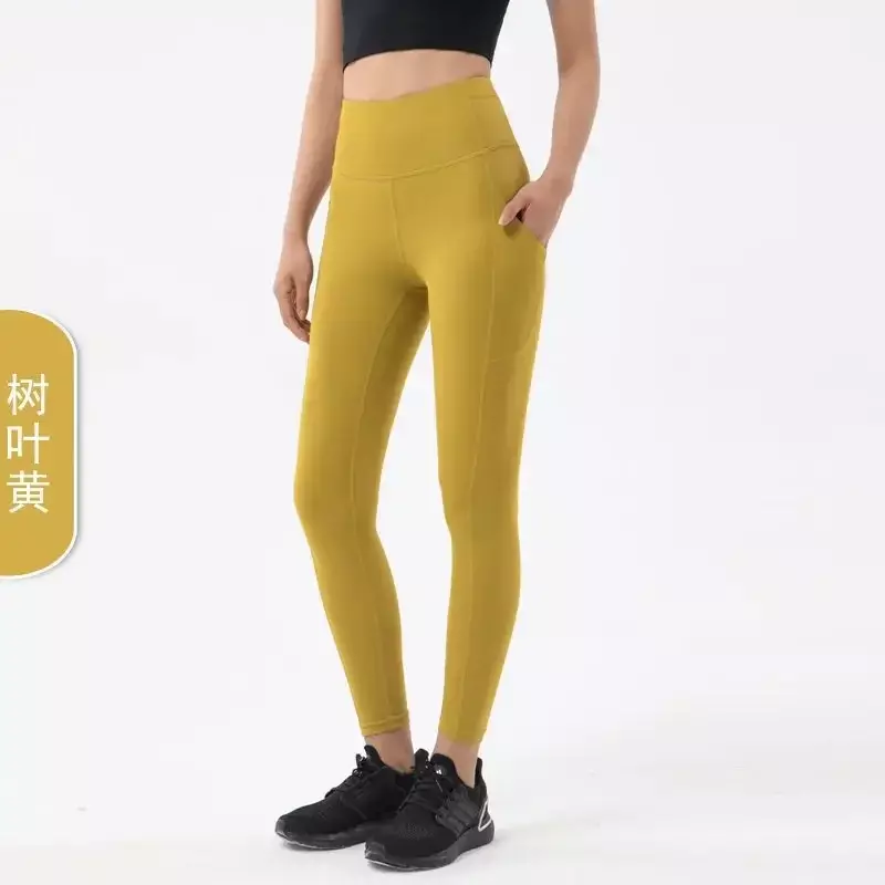 Naga boczna kieszeń obcisłe spodnie do jogi kobieta europa i ameryka wysoki stan Hip brzoskwiniowe biodro sportowe spodnie Fitness