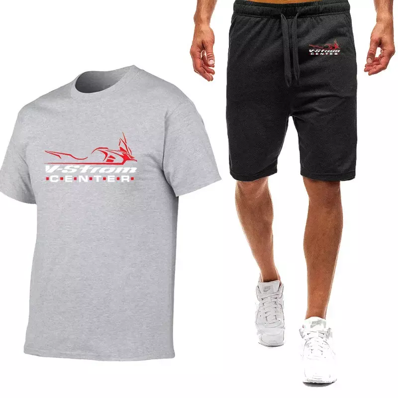 Conjunto de 2 piezas de ropa deportiva para hombre, camiseta de manga corta y pantalones cortos de algodón con estampado de motocicleta Vstrom 650 V Strom 2024