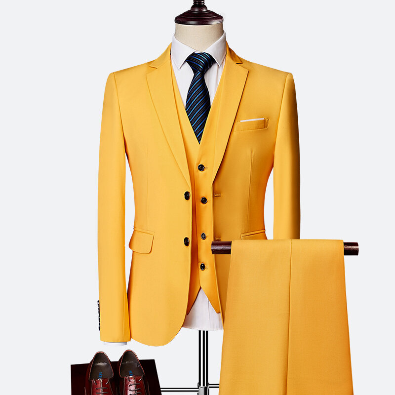 Luxus 3 stück männer hochzeit anzug mode männer slim solide farbe business büro anzug sets große größe männer blazer + hosen + weste