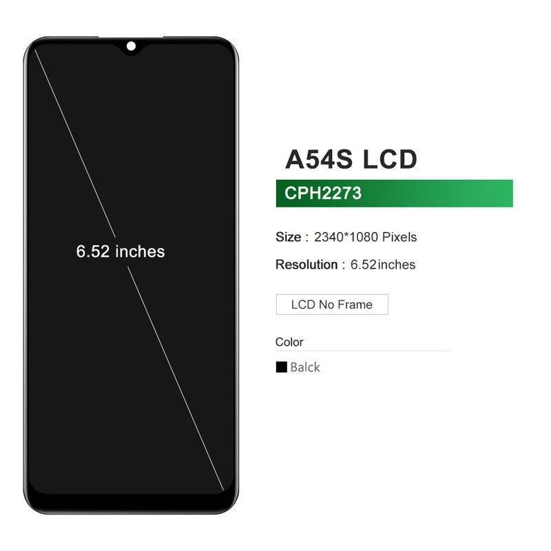 6.52 "Asli untuk Oppo A54s Tampilan LCD dengan Bingkai CPH2273 Bagian Perbaikan Penggantian Rakitan Digitizer Layar