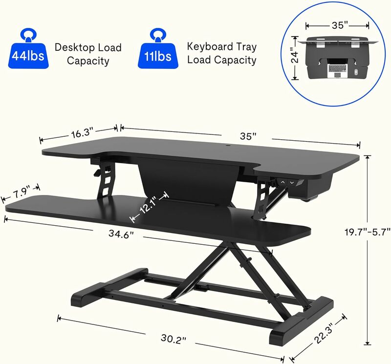 Electric Standing Desk Converter 36" Wide Electric Standing Desk Lift for Monitors and Laptops, Black Height Adjustable Desk
