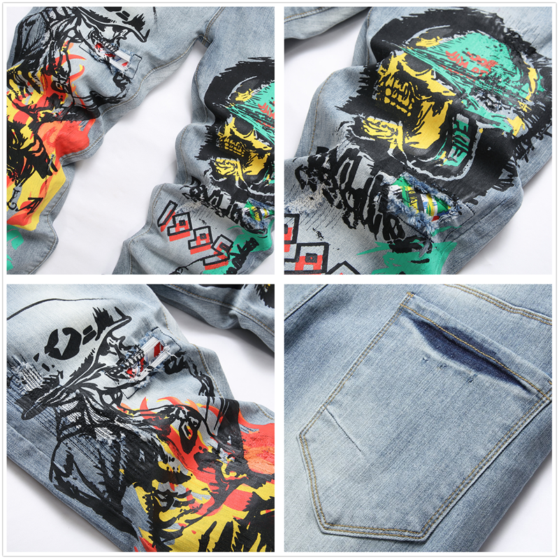 Y2K Streetwear Mens New Fashion Harajuku Vintage Patchwork Plaid Print Jeans Causal Stretch Slim Cargo Denim Pants Men Clothing