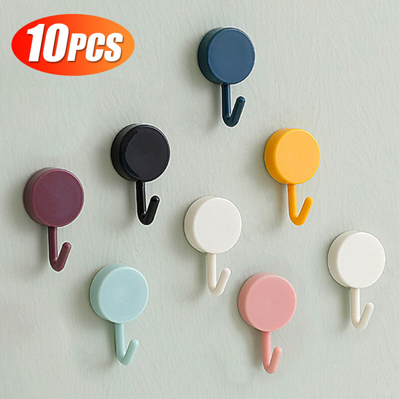 10PCS Self Adhesive Wall Hook Strong Without Drilling Coat Bag Bathroom Door Kitchen Towel Hanger Hooks Home Storage Accessories