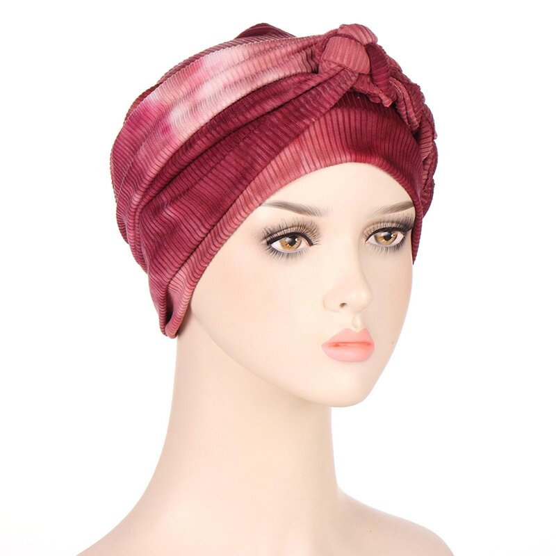 Topi kupluk kanker Chemo syal kepala untuk wanita Muslim Turban kepang Bonnet ikat celup kepala selendang kepala Arab bungkus Turban