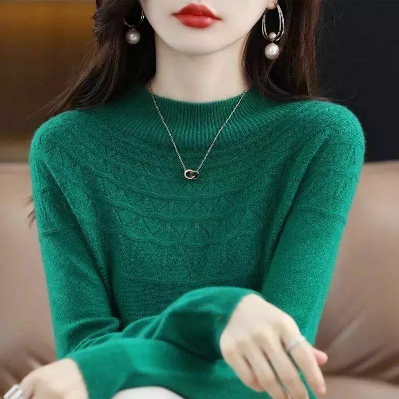 2024 New Half-high Neck Cutout Loose Sweaters Women's Trendy Korean Version Pullovers Fashion Autumn Winter Girls Base Shirt Top