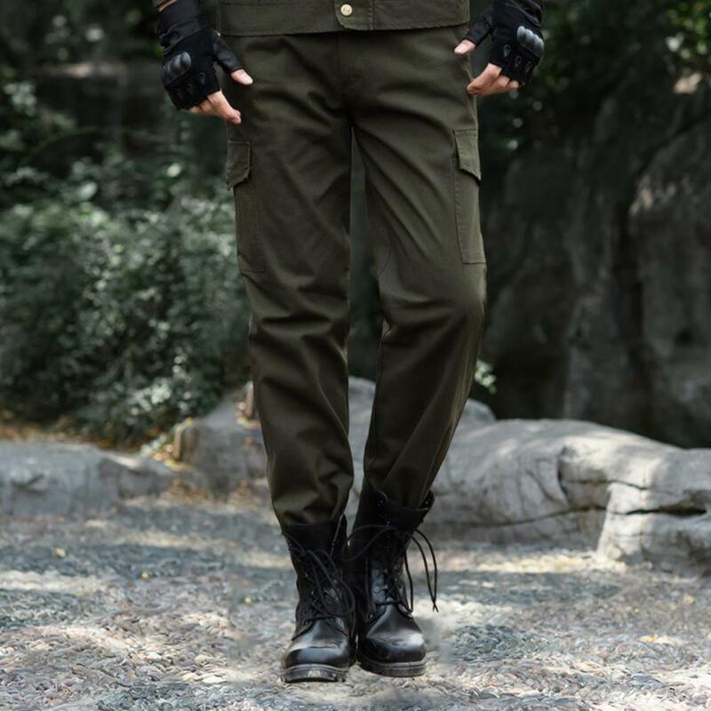 Men Cargo Trousers Durable Men's Outdoor Cargo Pants with Breathable Fabric Multiple Pockets for Camping Training Secure Pocket