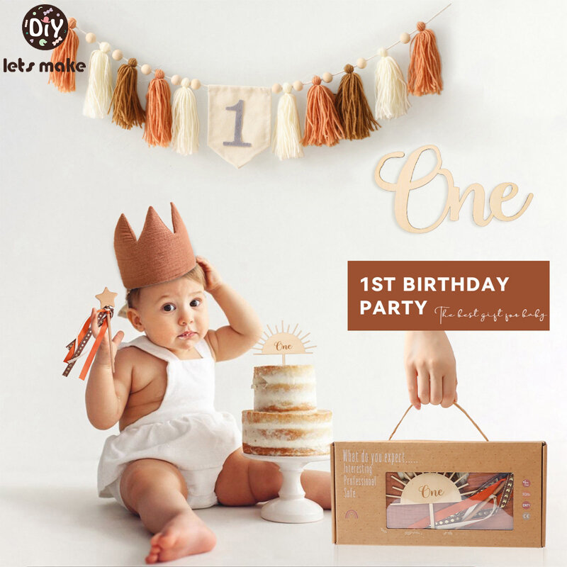 Let's Make-cartel de feliz cumpleaños, colgante de borla hecho a mano, suministros de decoración de globos para fiesta de primer niño y niña, Baby Shower