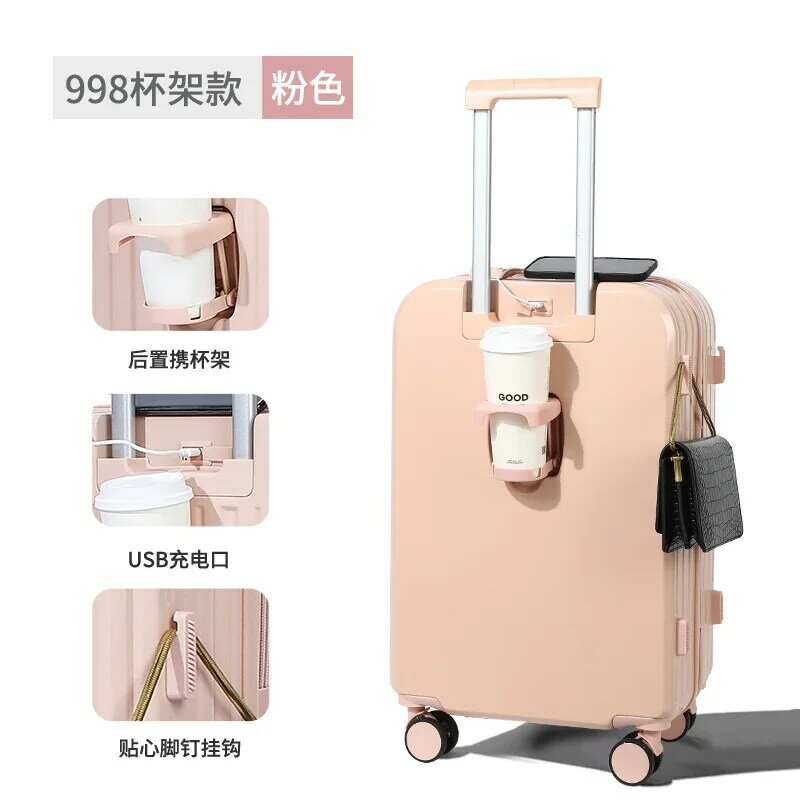 PLUENLI-portavasos de equipaje, maleta con contraseña de rueda Universal silenciosa, duradera y fuerte