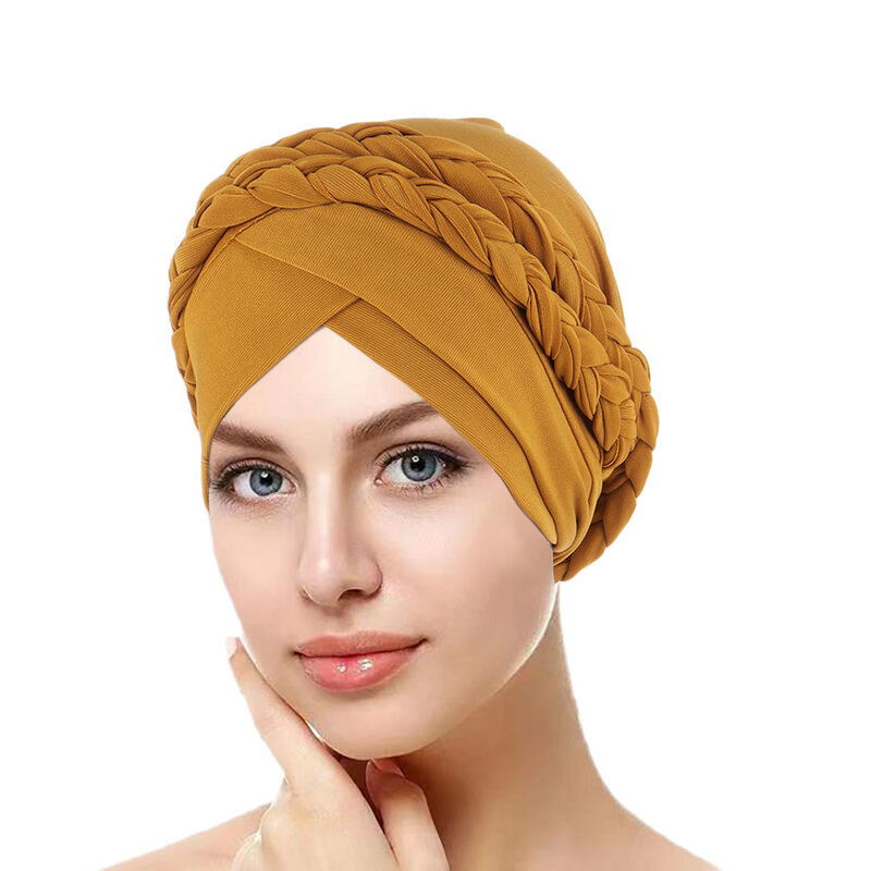 Turbante hijab muçulmano para mulheres, boné islâmico para cabeça, lenço simples, gorro monocromático, chapéu casual com tranças, gorro africano Lady