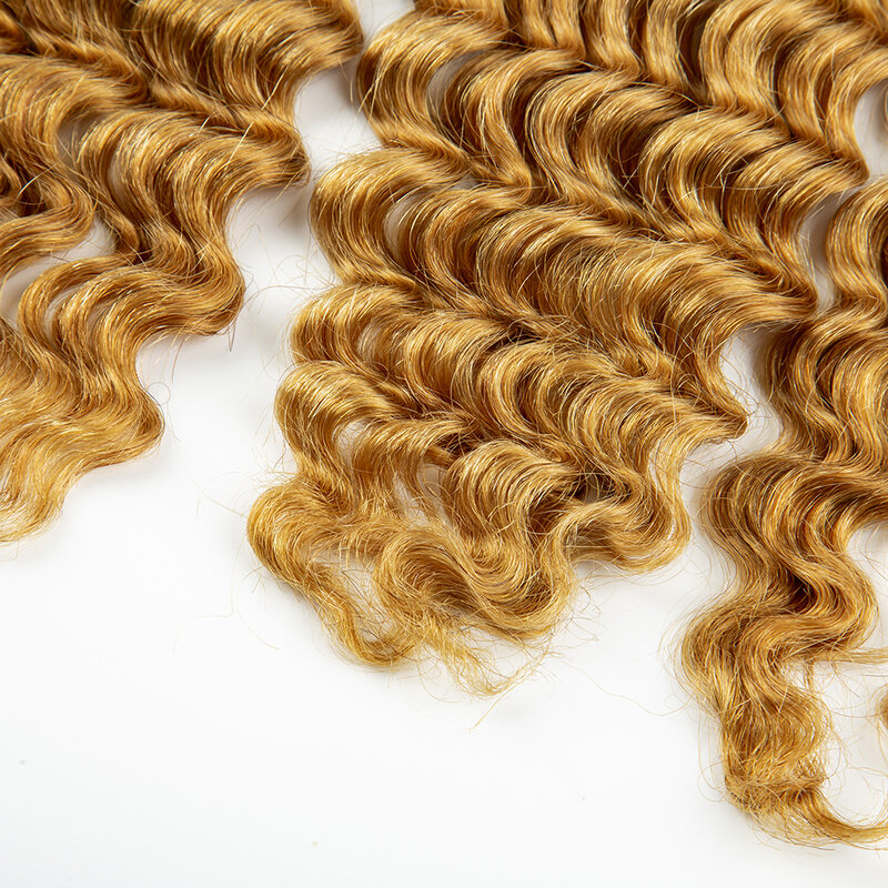 Extensiones de cabello humano virgen a granel, pelo rubio de onda profunda, Material de salón de belleza, pelucas sHair