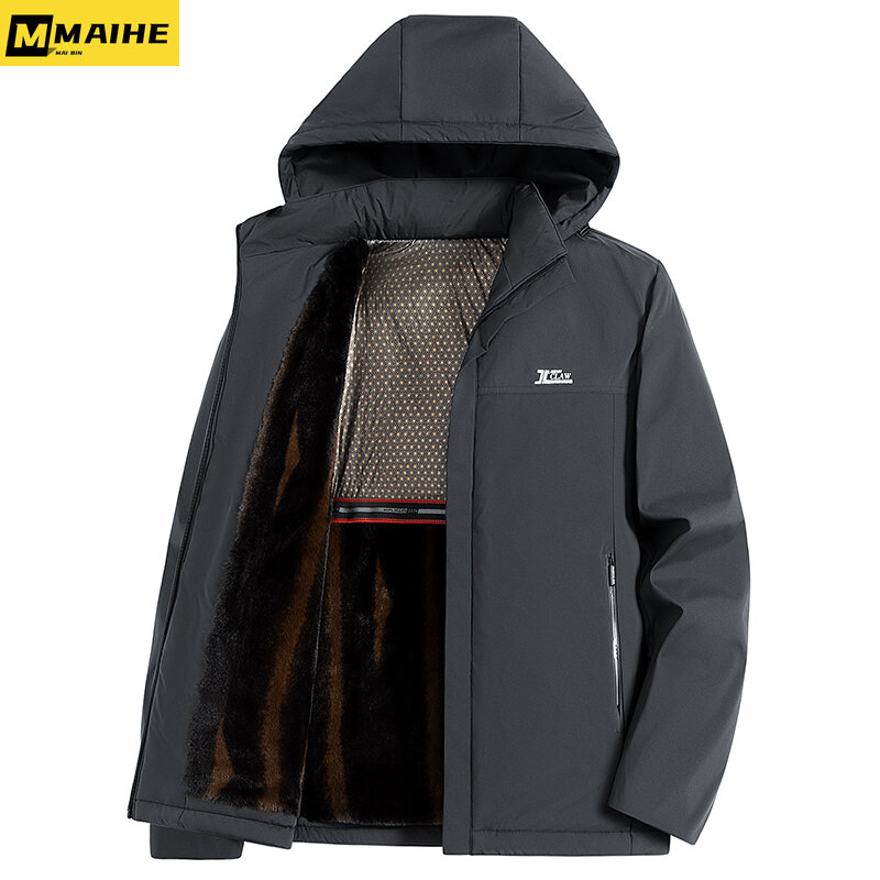 Графеновая Теплая мужская куртка 2024 деловая облегающая Толстая стеганая куртка с капюшоном зимняя ветрозащитная плюшевая парка роскошная мужская одежда