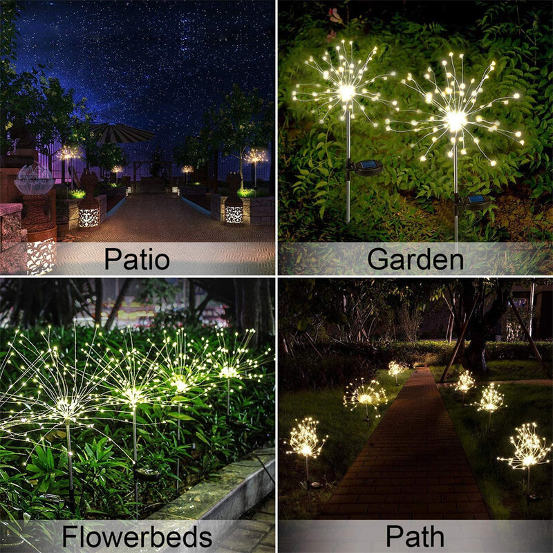 LED Solar Firework Lights Jardim Decoração Fada Luzes Impermeável Pátio Ao Ar Livre Yard Decor Dandelion Lawn Lamp