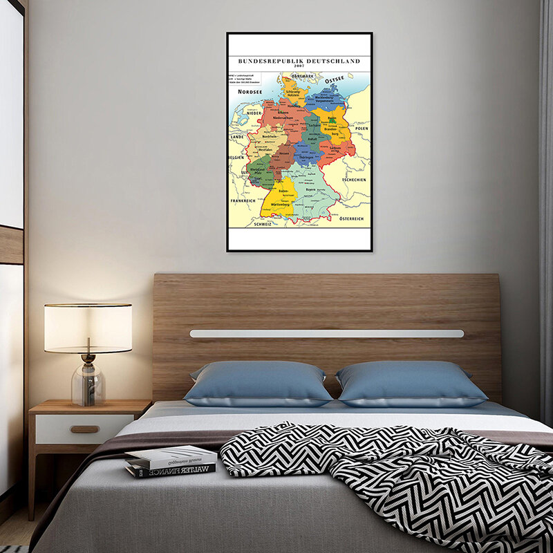 Mapa de la pared de Alemania sin marco, lienzo no tejido alemán, pintura, póster decorativo, impresión, decoración del hogar, 42x59cm
