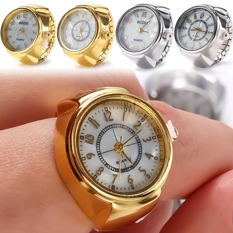 Jam perhiasan Digital, jam tangan Digital cincin kuarsa bulat elastis mode baru