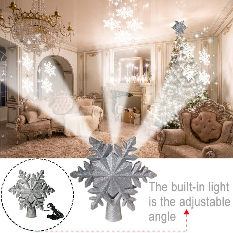 Christmas Tree Star Topper LED Luminous Light Ornament 3D Glitter Ornament for Wedding Party Garden Holiday Decorations