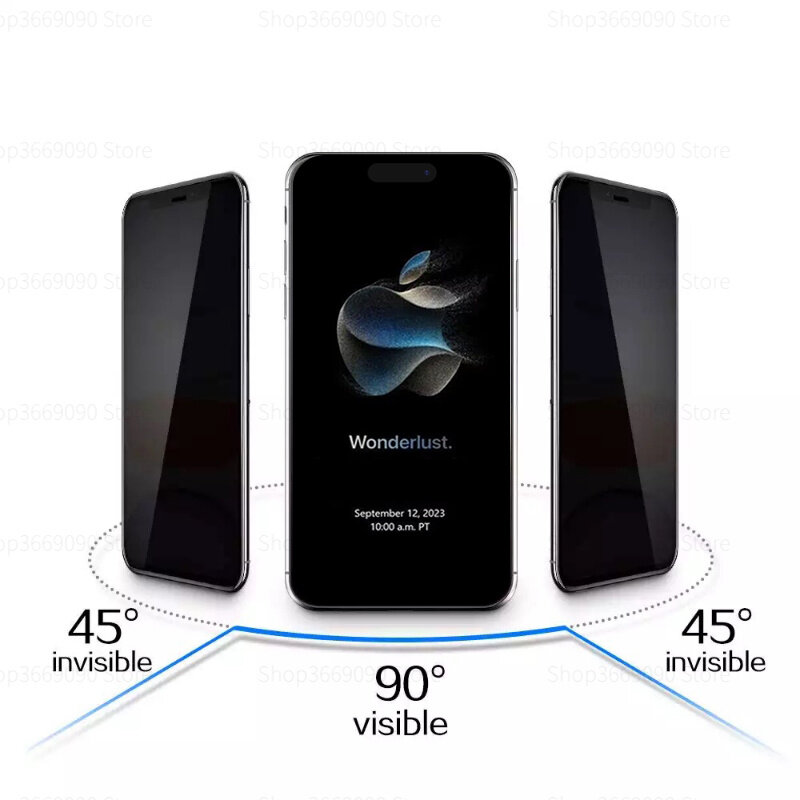 ฟิล์มกันรอยหน้าจอเพิ่มความเป็นส่วนตัวแบบเต็มจอ3ชิ้นสำหรับ iPhone 15 PRO MAX กระจกป้องกันการสอดแนม iPhone15บวก15Pro I Phone 15 PROMAX
