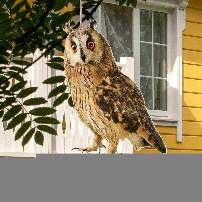 Owl Repellent Bird Pendant With Bell & ribbon Garden Realistic Scarecrow Scare Birds Away Outdoor Courtyard Decoration