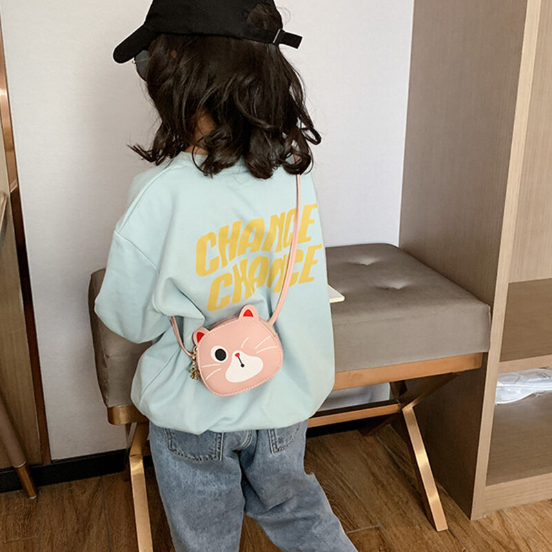 Fashion Cute Cat Mini Princess Children's Handbags Baby Girls PU Leather Small Shoulder Crossbody Bags Kids Coin Purse Wallet