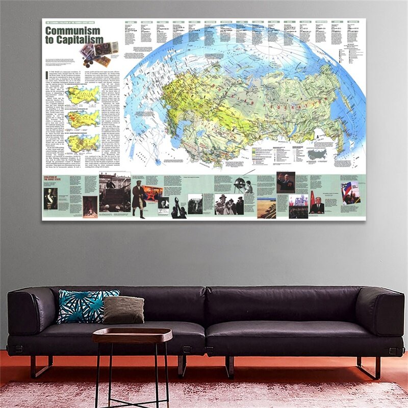 90*60cm Map of The Russia Capitalist Communism 1993 Wall Political Painting Poster for School Culture Education