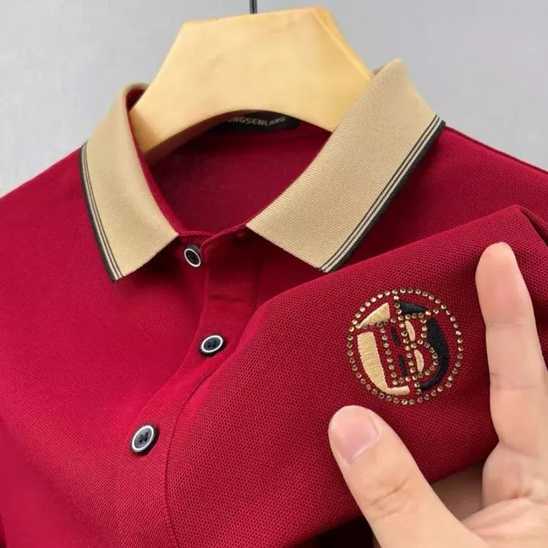 Męska haftowana litera koszulka polo z klapami luźna koszulka z krótkim rękawem modna letnia koszula męska dostępna w 6 kolorach