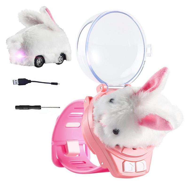 Mini montre électrique pour enfants, jouet de voiture RC, 2.4 mesurz, poignées de lapin en peluche, chargement USB amovible, voiture RC avec feux arrière