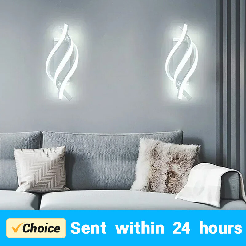 Lampu Dinding LED Modern, lampu dinding dalam ruangan desain melengkung Spiral untuk ruang tamu, Kamar tidur, lorong, samping tempat tidur, pencahayaan tempat lilin